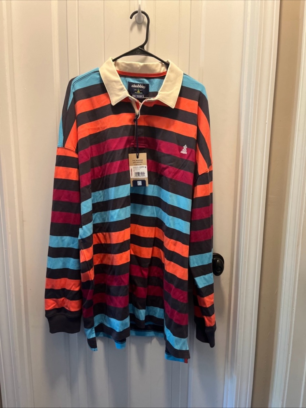 Chubbies Striped Rugby Polo in Blue, Orange, Burgundy